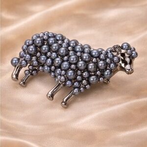 Vintage Pearl Sheep Gray Brooch